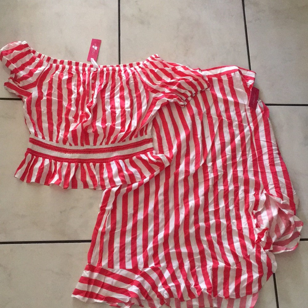 Pink strip skirt and blouse set